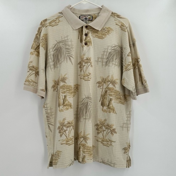 Caribbean Joe Let Go Men’s Hawaiian Print Short Sleeve Ribbed Polo Size XL - Picture 1 of 11